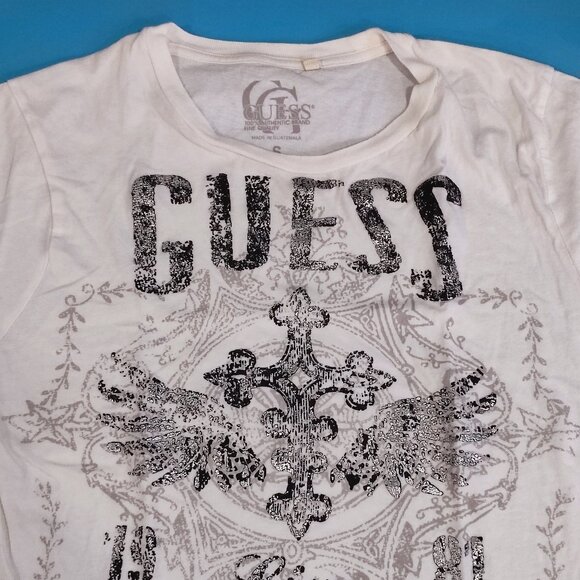 Guess Rock & Roll T-shirt white with graphic design men's size S - Picture 2 of 7